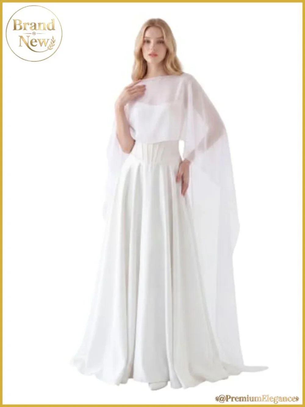 Chiffon Cape Scalloped Edge Bridal Shawl Wrap Evening Cover Up Long Poncho